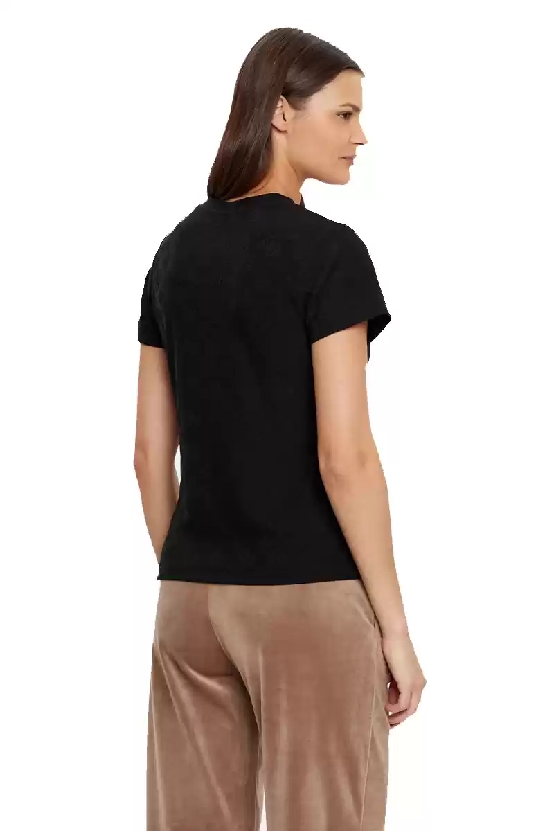 Guess Kadın Taşlı 4G Logolu Siyah T-shirt