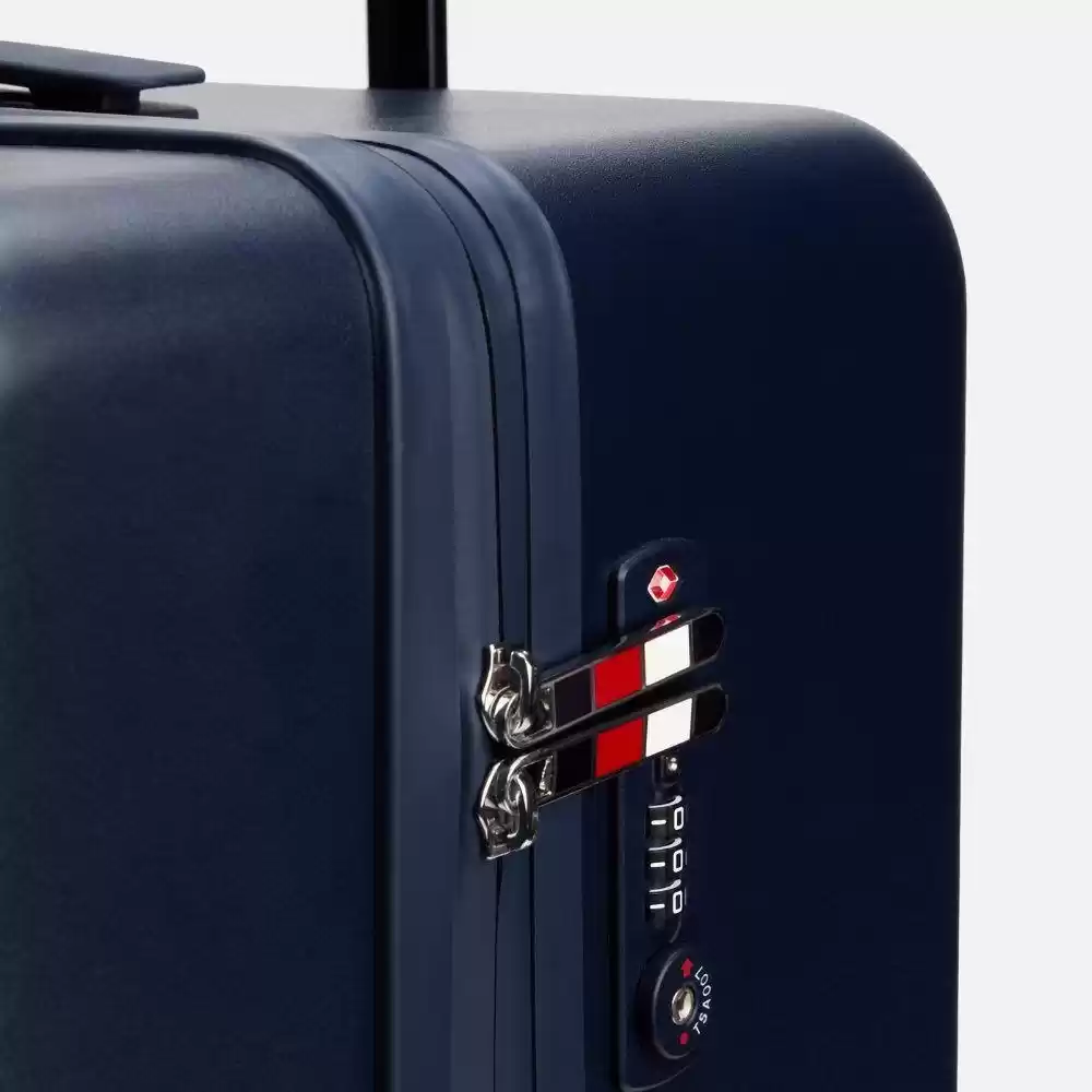 Tommy Hilfiger Logolu Unisex Lacivert Sert Kabuk Valiz