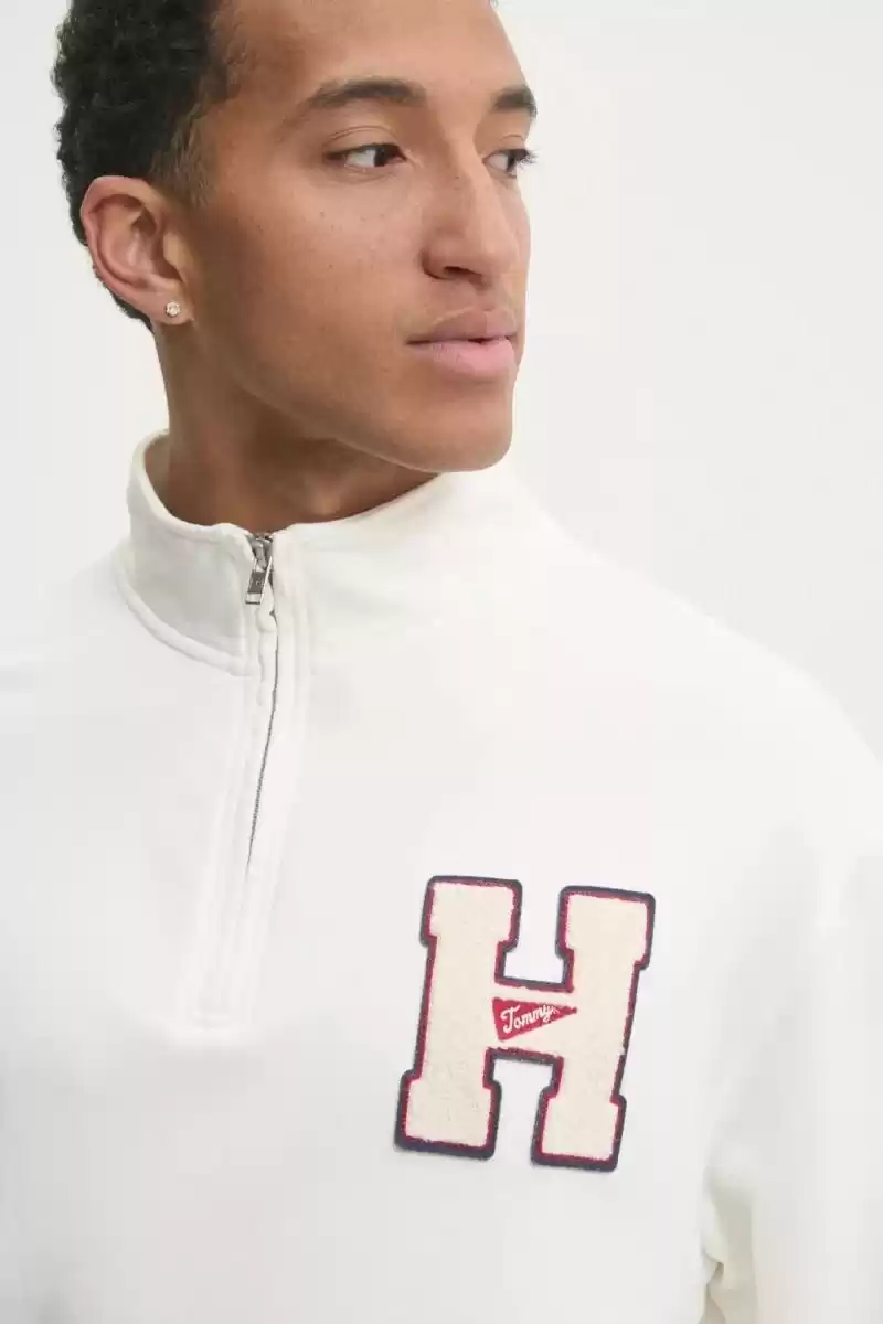 Tommy  Jeans  Erkek Beyaz Fermuarlı Sweatshirt