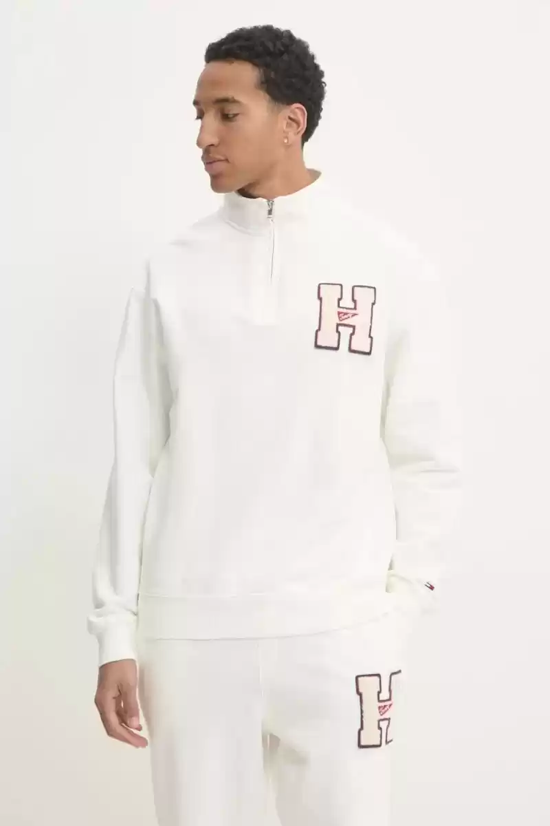 Tommy  Jeans  Erkek Beyaz Fermuarlı Sweatshirt