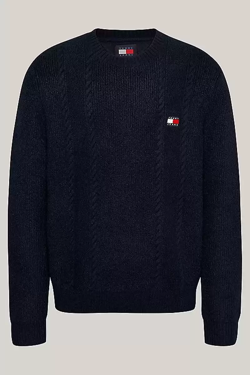 Tommy Jeans Erkek Yuvarlak Yaka İnce Siyah Kazak