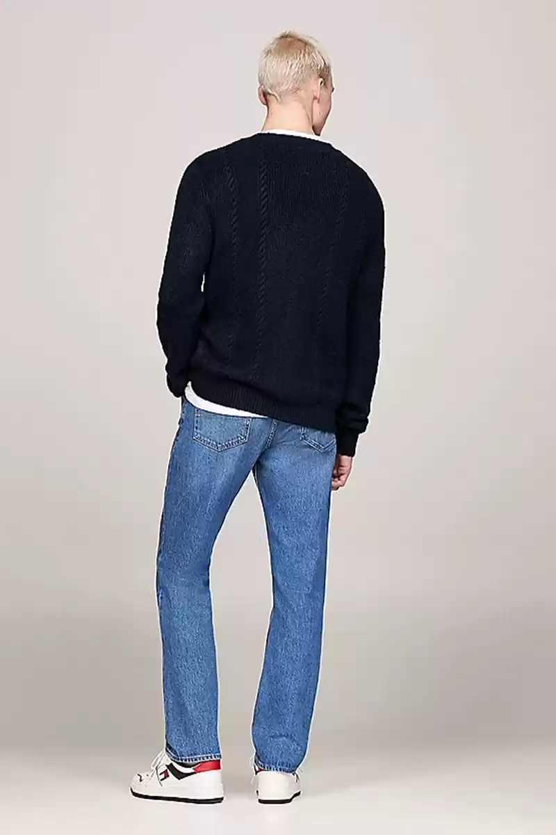 Tommy Jeans Erkek Yuvarlak Yaka İnce Siyah Kazak