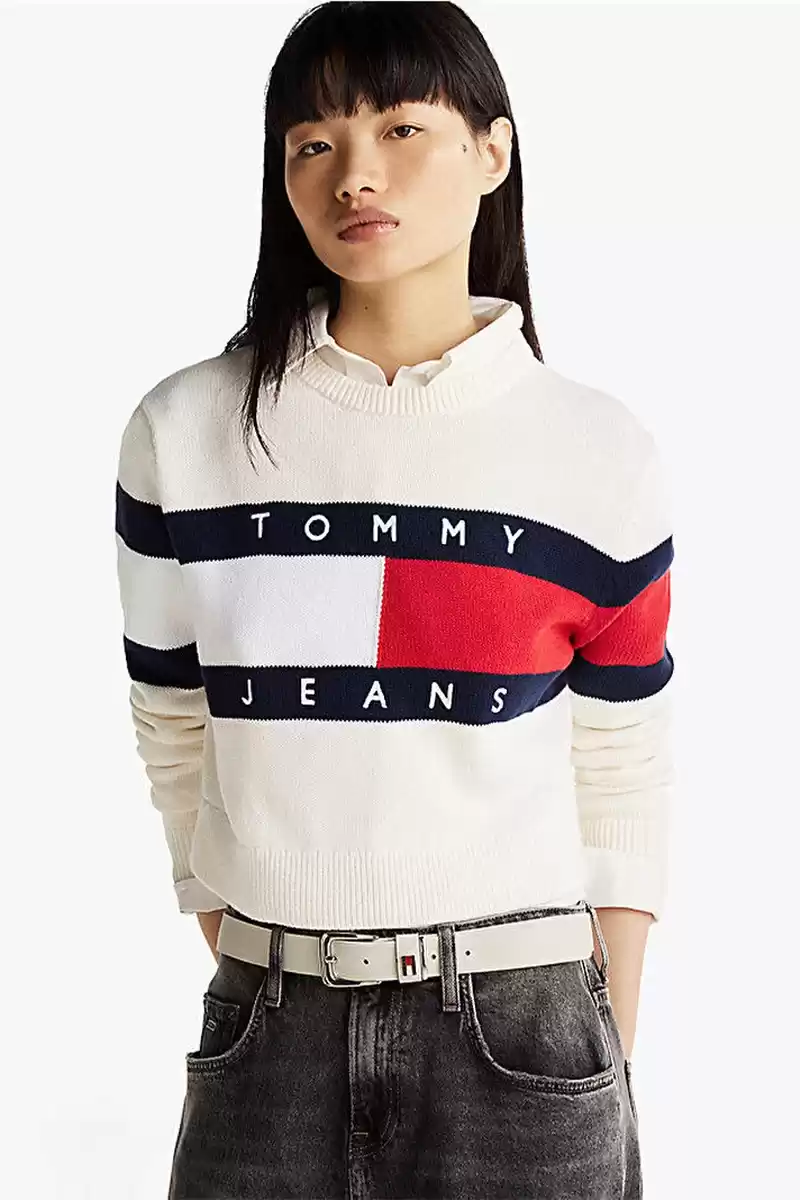 Tommy Hilfiger Kadın Renk Bloklu Bej Bayrak Kazak