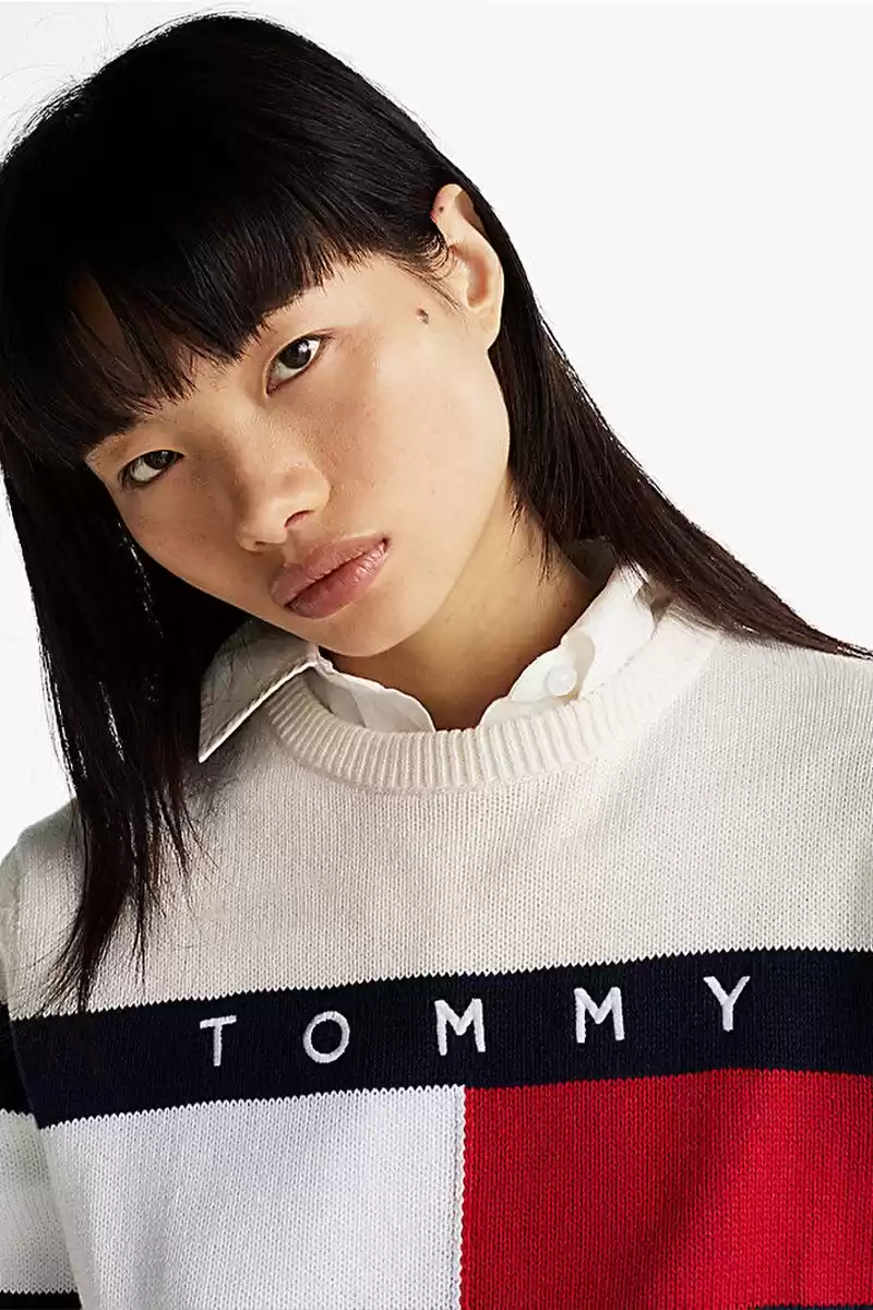 Tommy Hilfiger Kadın Renk Bloklu Bej Bayrak Kazak