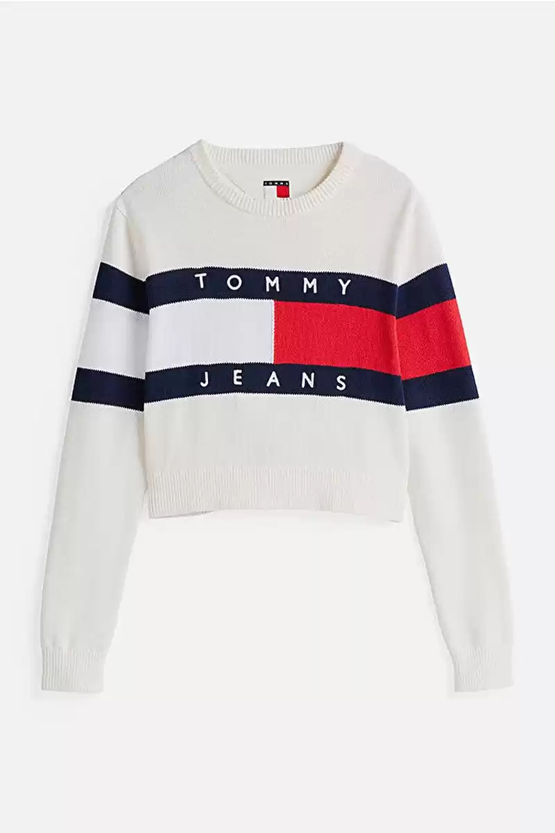 Tommy Hilfiger Kadın Renk Bloklu Bej Bayrak Kazak