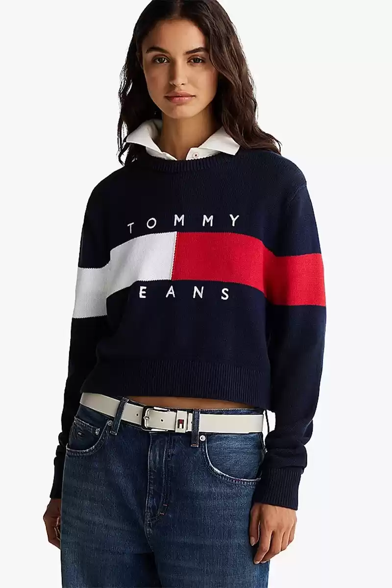 Tommy Hilfiger Erkek Renk Bloklu Lacivert Bayrak Kazak