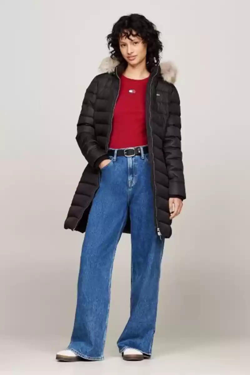 Tommy Jeans Kadın Kürk Kaplamalı Siyah Mont