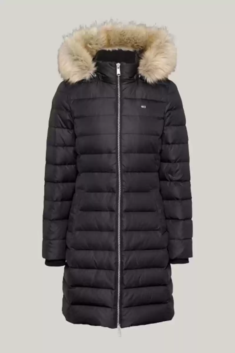 Tommy Jeans Kadın Kürk Kaplamalı Siyah Mont