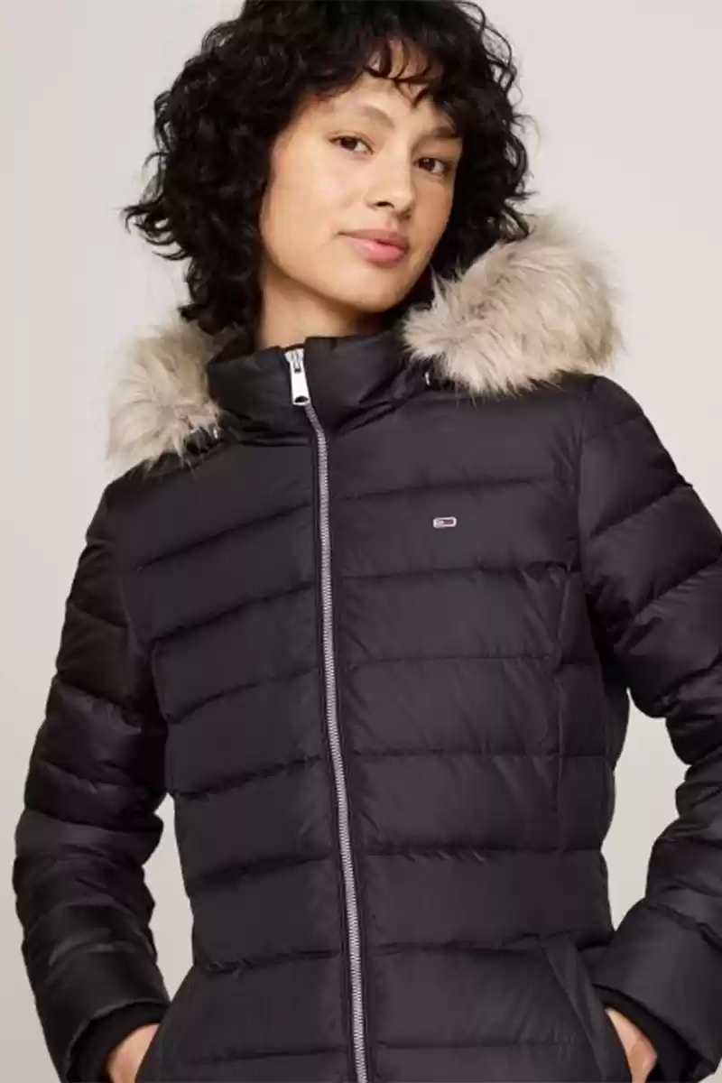 Tommy Jeans Kadın Kürk Kaplamalı Siyah Mont