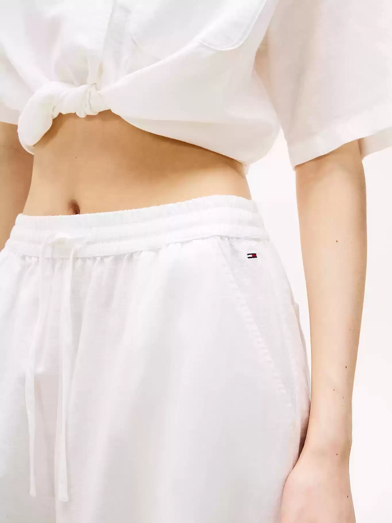 Tommy Jeans Kadın Beyaz Keten Pantolon