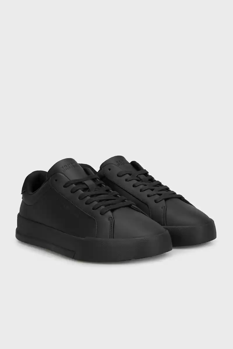 Tommy Hilfiger Erkek Siyah Deri Sneaker