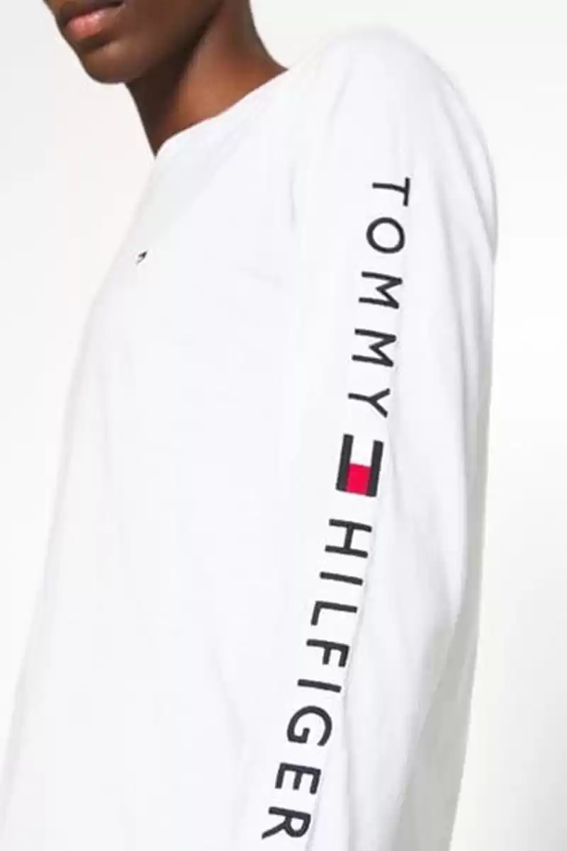 Tommy Hilfiger Erkek Beyaz Jersey Logolu Sweatshırt