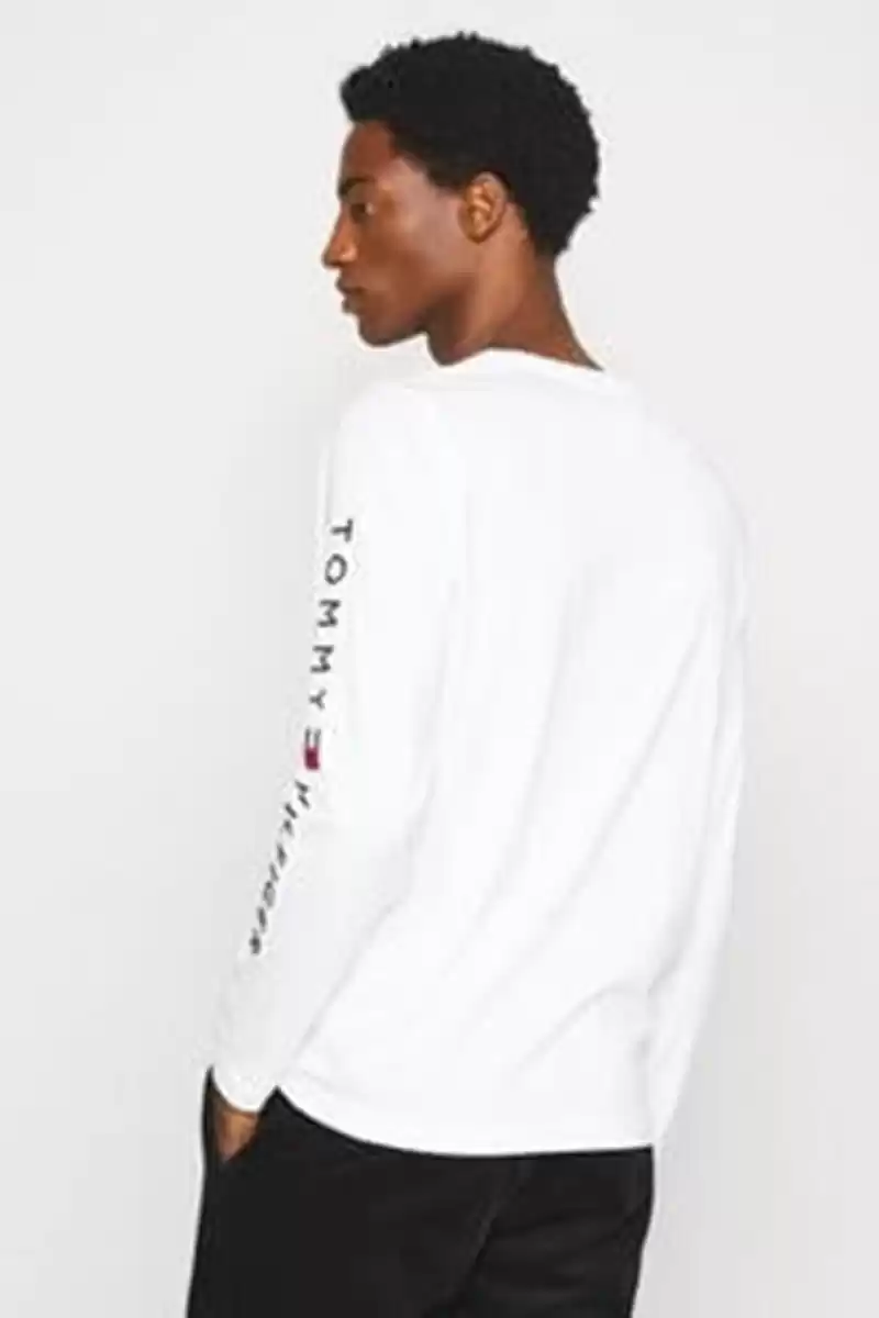 Tommy Hilfiger Erkek Beyaz Jersey Logolu Sweatshırt