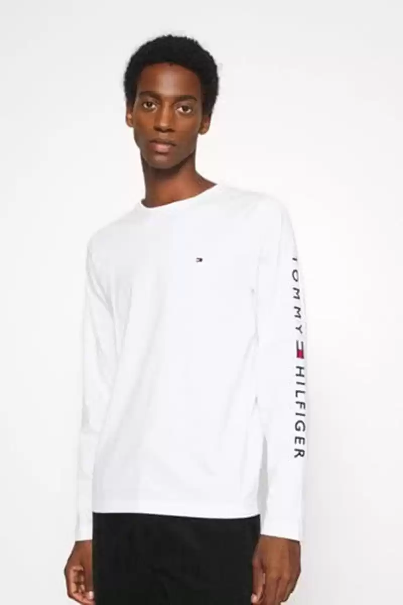 Tommy Hilfiger Erkek Beyaz Jersey Logolu Sweatshırt