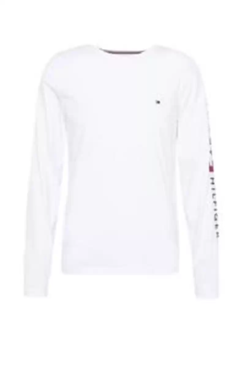 Tommy Hilfiger Erkek Beyaz Jersey Logolu Sweatshırt