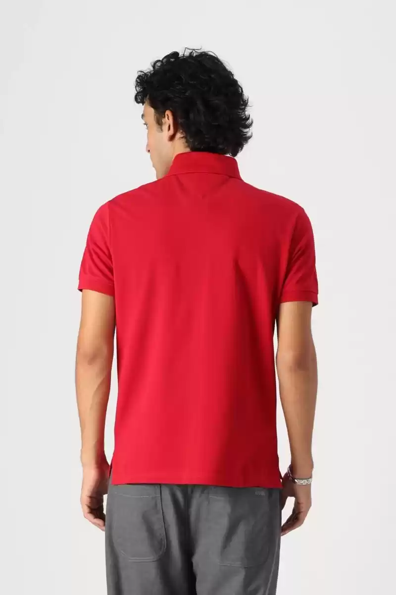 Tommy Hilfiger Erkek Kırmızı Polo Yaka Şerit Logo T-Shirt