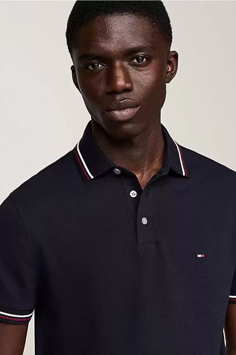 Tommy Hilfiger Erkek Lacivert Logo Kısa Kollu Polo T-Shirt