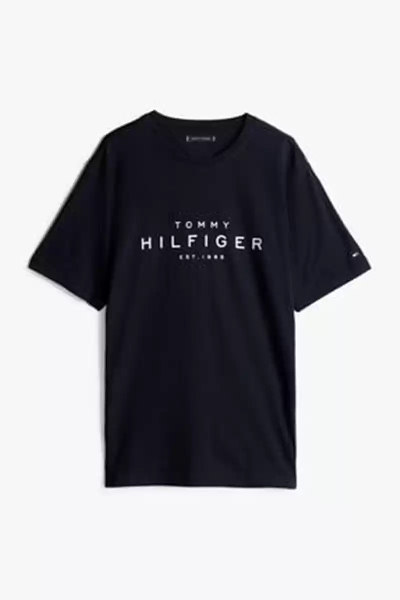 Tommy Hilfiger Erkek Lacivert Logo Yuvarlak Yaka T-Shirt
