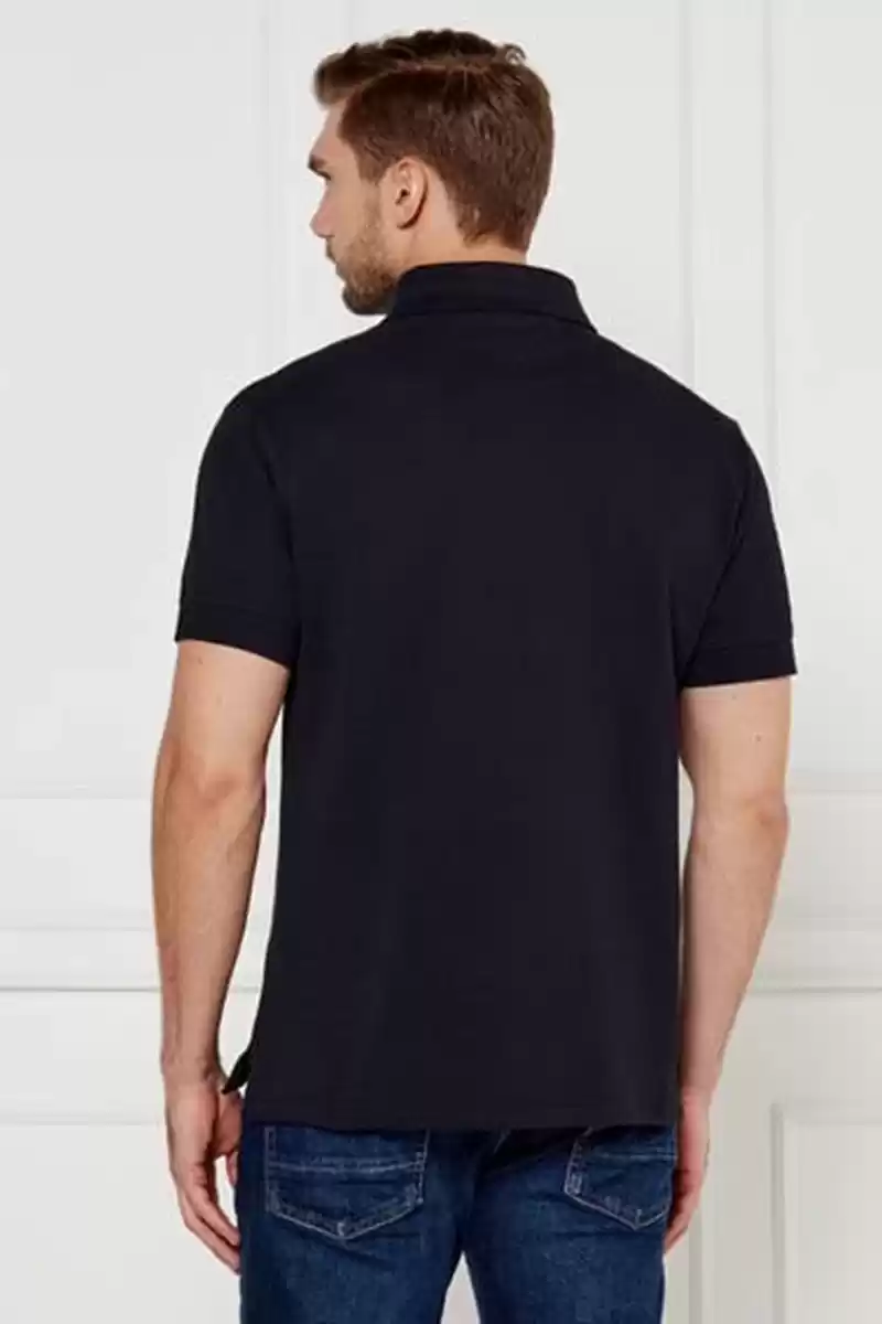 Tommy Hilfiger Erkek Lacivert Polo Yaka Şerit Logo T-Shirt