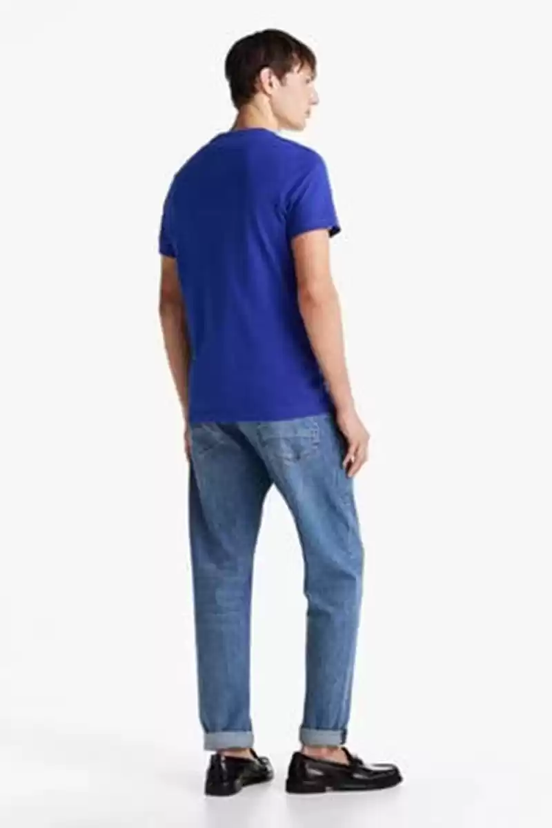 Tommy Hilfiger Erkek Mavi Slim Fit Logo Nakışlı T-Shirt