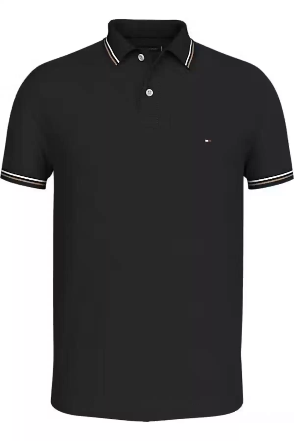 Tommy Hilfiger Erkek Siyah Logolu   Polo T-Shirt