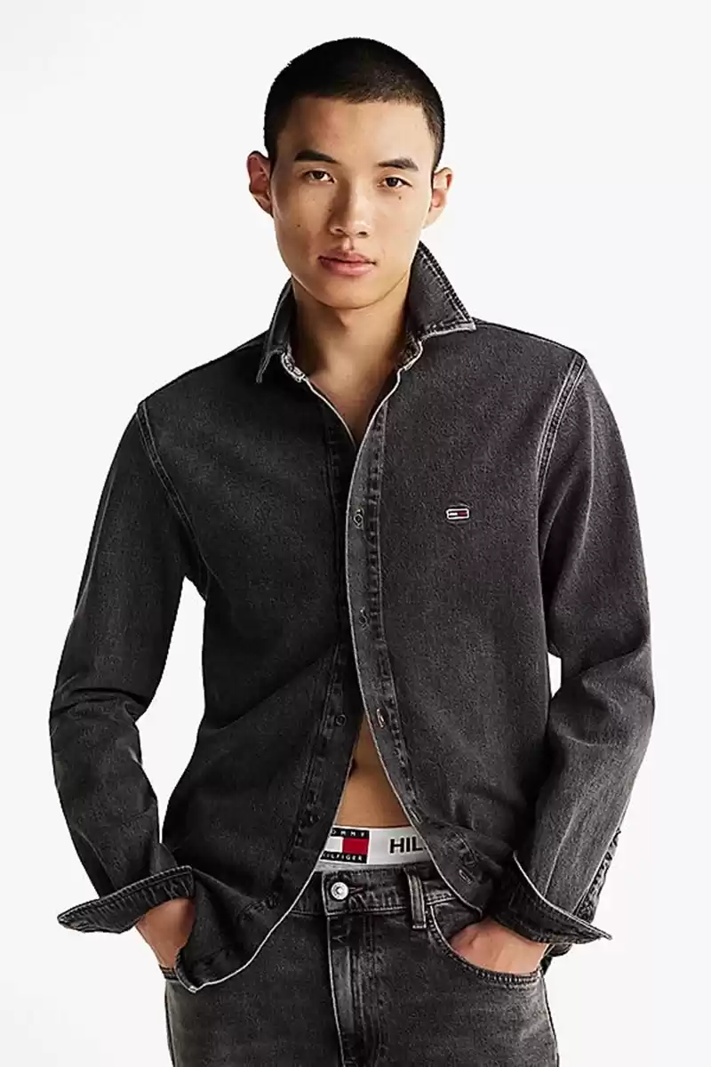 Tommy Hilfiger Erkek Siyah Regular Fit Kot Gömlek