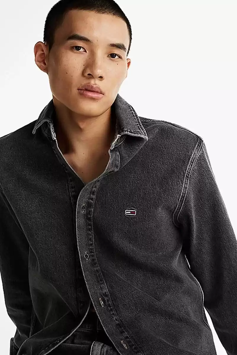 Tommy Hilfiger Erkek Siyah Regular Fit Kot Gömlek