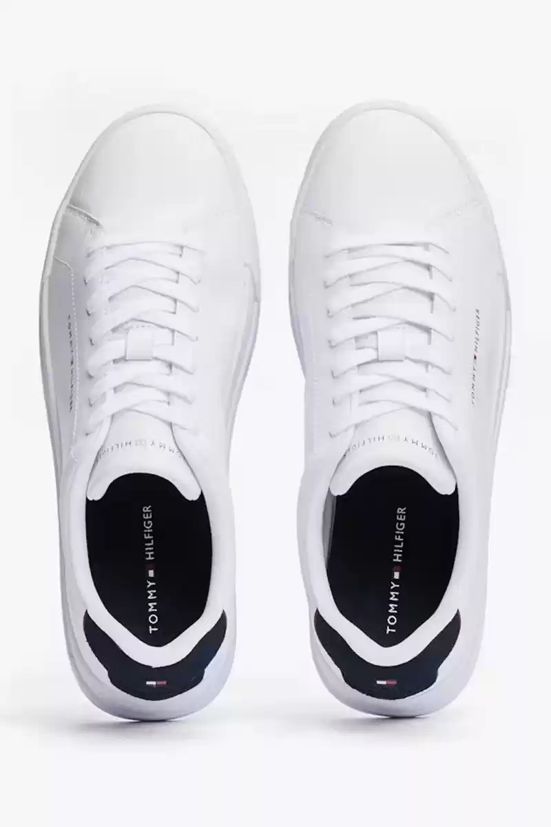 Tommy Hilfiger Erkek Beyaz Pebble Grain Court Sneaker