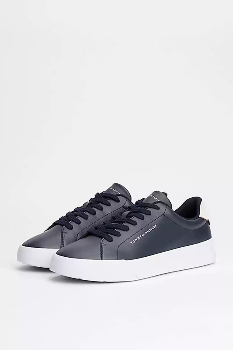 Tommy Hilfiger Erkek Lacivert Pebble Grain Court Sneaker