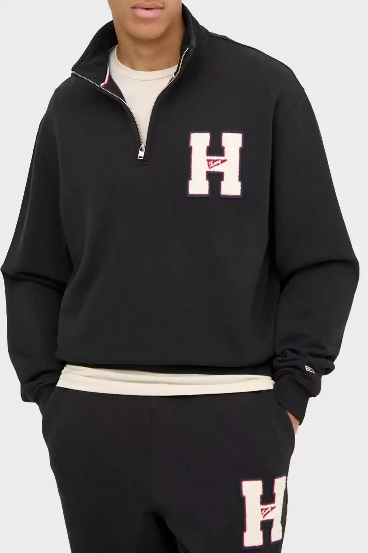 Tommy Jeans Erkek Siyah Fermuarlı Sweatshırt