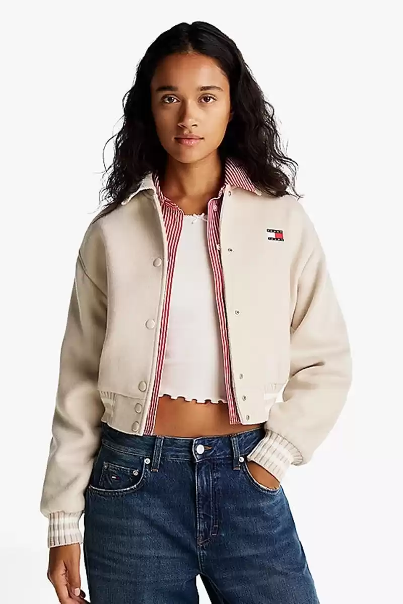 Tommy Hilfiger Kadın Bej Varsity Bomber Ceket