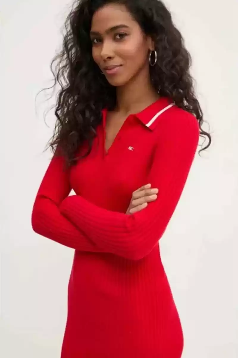 Tommy Hilfiger Kadın Kırmızı Midi Polo Elbise