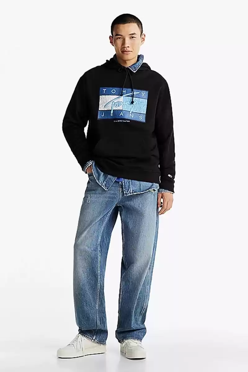 Tommy Hilfiger Logolu Erkek Siyah Sweatshırt