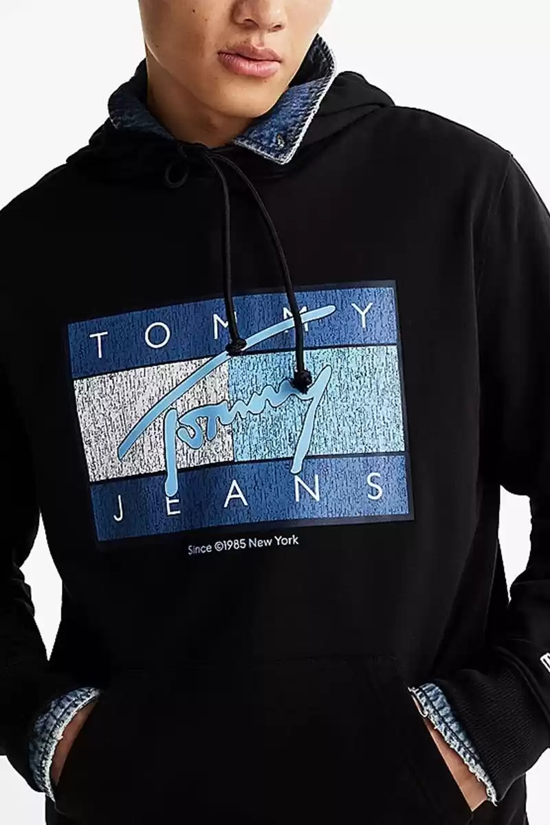 Tommy Hilfiger Logolu Erkek Siyah Sweatshırt