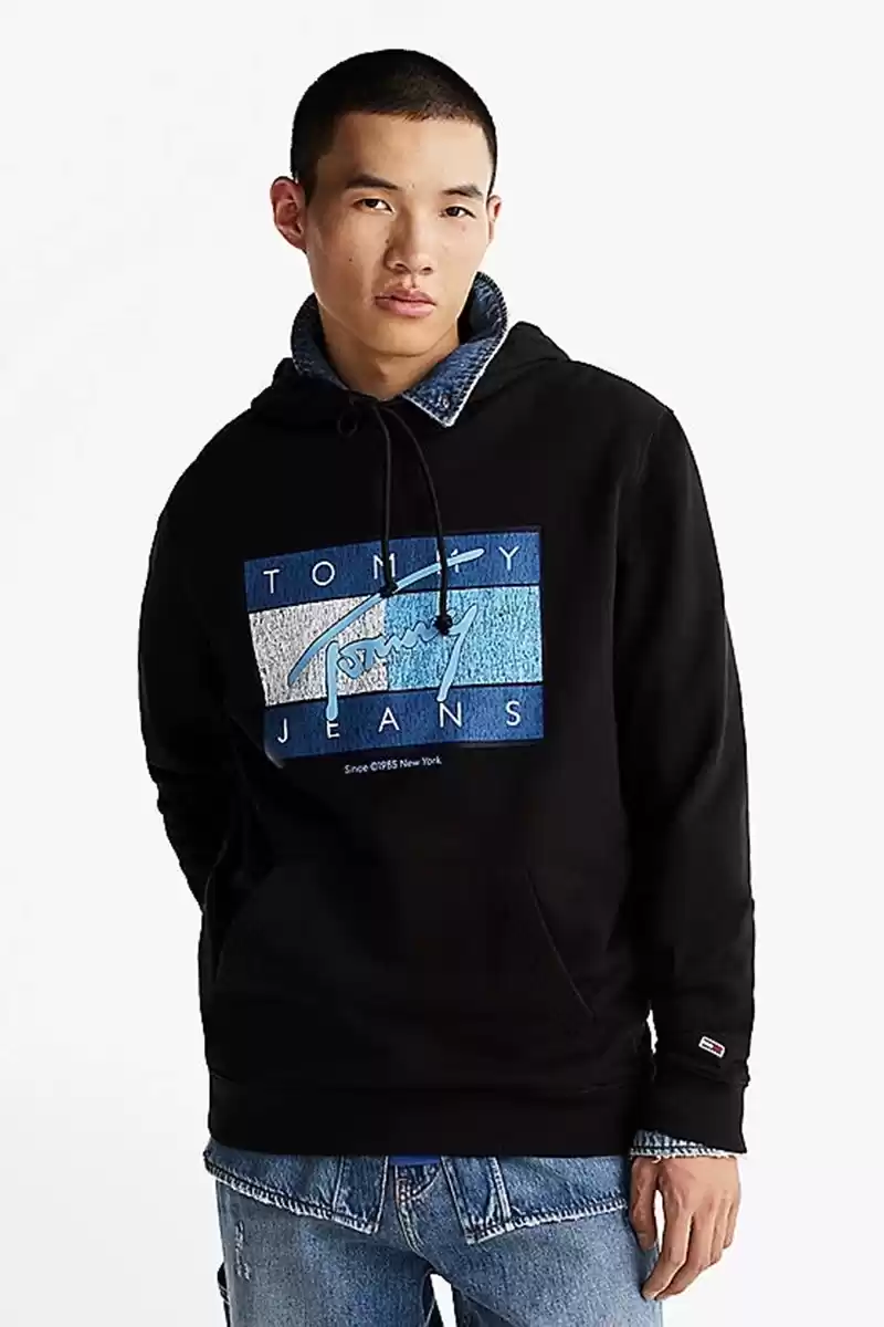 Tommy Hilfiger Logolu Erkek Siyah Sweatshırt