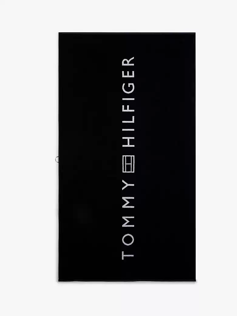 Tommy Hilfiger Unisex Lacivert Logo Nakışlı Plaj Havlusu