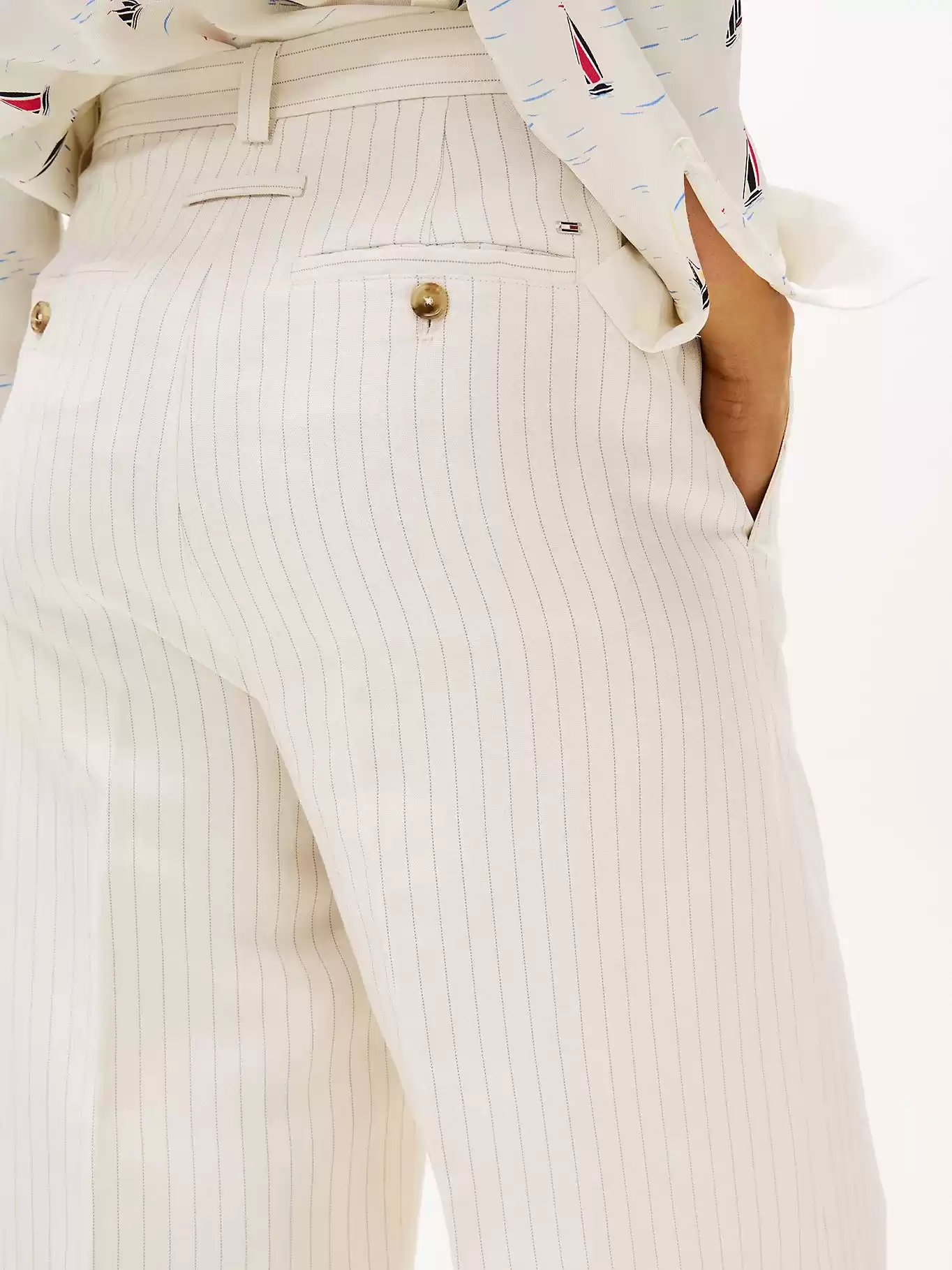 Tommy Hilfiger Kadın Ketenli Geniş Paça Pantolon