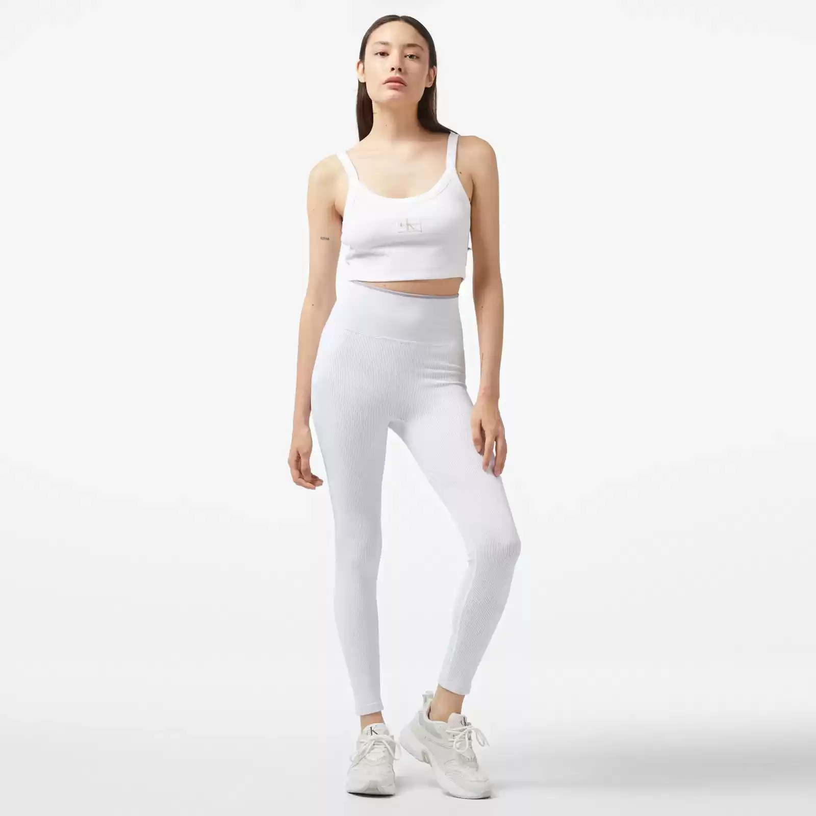 Calvin Klein Kadın Beyaz Yüksek Bel Slim Fit Tayt