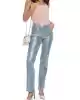 Guess Kadın 4G Baskılı Dory Metalik Gri Denim Pantolon