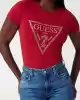 Guess Kadın Parlak Üçgen Logolu Kırmızı T-Shirt