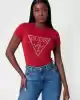 Guess Kadın Parlak Üçgen Logolu Kırmızı T-Shirt