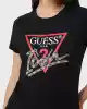 Guess Kadın Taşlı Love Logolu Siyah T-Shirt