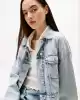 Tommy Jeans Kadın Açık Mavi Oversize Crop Denim Ceket