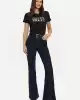Guess Kadın Siyah Parıltılı Pullu Logolu Bej T-Shirt