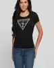Guess Kadın Parlak Üçgen Logolu Siyah T-Shirt