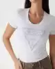 Guess Kadın Parlak Üçgen Logolu Beyaz T-Shirt