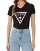 Guess Kadın Siyah Logo Baskılı Jarse V Yaka T-Shirt