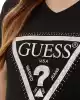 Guess Kadın Siyah Logo Baskılı Jarse V Yaka T-Shirt