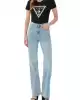 Guess Kadın Siyah Logo Baskılı Jarse V Yaka T-Shirt
