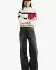 Tommy Hilfiger Kadın Renk Bloklu Bej Bayrak Kazak